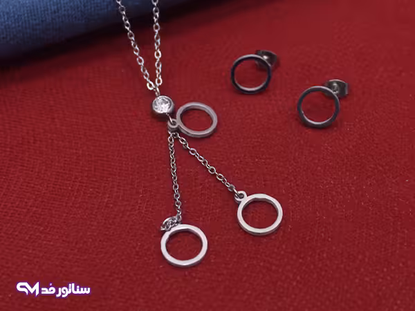 نیم ست استیل نقره ای طرح دایره N8159
