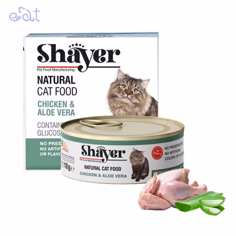 کنسرو گربه طعم مرغ و آلوئه‌ورا برند شایر Shayer وزن 110 گرم