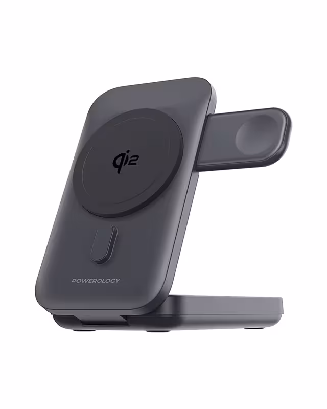 پاوربانک و استند شارژ 10000 هزار 15 وات وایرلس پاورولوژی Powerology 10000mAh 15W MagSafe Power Bank PPBCHA35-BK