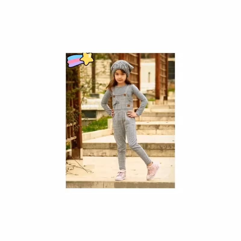 سرهمی دخترانه  دو تیکه جذاب طوسی رنگ تک سایز دخترانه