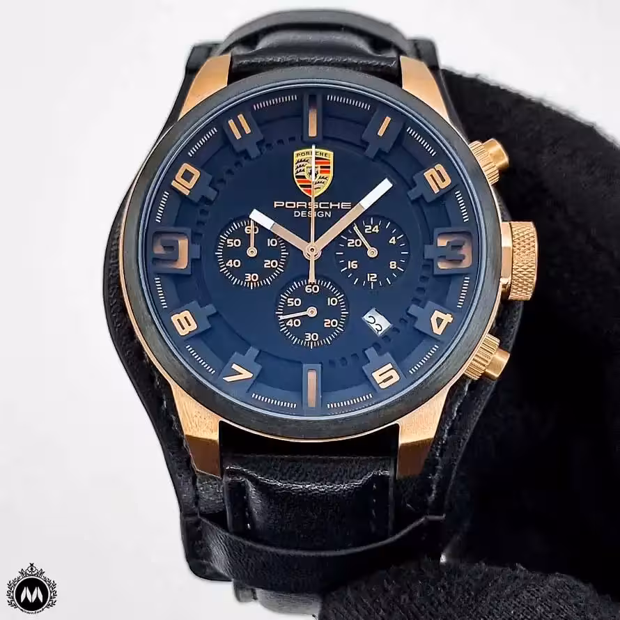 ساعت مچی مردانه پورشه بند چرم سه موتوره مشکی Porsche Design JP-24056M
