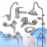 ست 8 عددی شیرآلات برند آیدا صنعت مدل قهرمان | شیر ظرفشویی   روشویی   حمام   2 عدد توالت   علم دوش شیپوری   شلنگ توالت   فلاش تانک | کروم مات