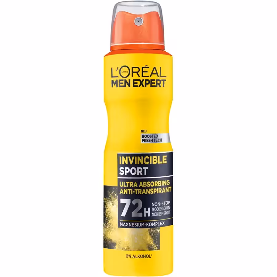 اسپری دئودورانت لورال Loreal مردانه زرد مدل Invincible Sport حجم 250 میل