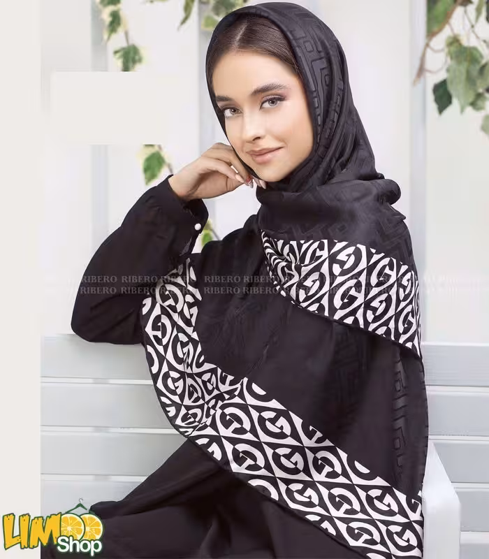 روسری مشکی سفید مجلسی کد 1894