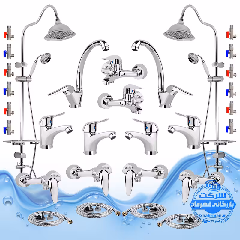 ست 30 عددی شیرآلات برند آیدا صنعت مدل قهرمان اردکی | سه عدد شیر ظرفشویی   سه عدد شیر روشویی   سه عدد شیر حمام   سه عدد شیر توالت   سه عدد علم دوش یونیورست مدل شیپوری کروم   سه عدد شلنگ توالت   سه عدد شلنگ استیل   دوازده عدد شیر پیسوار | کروم براق