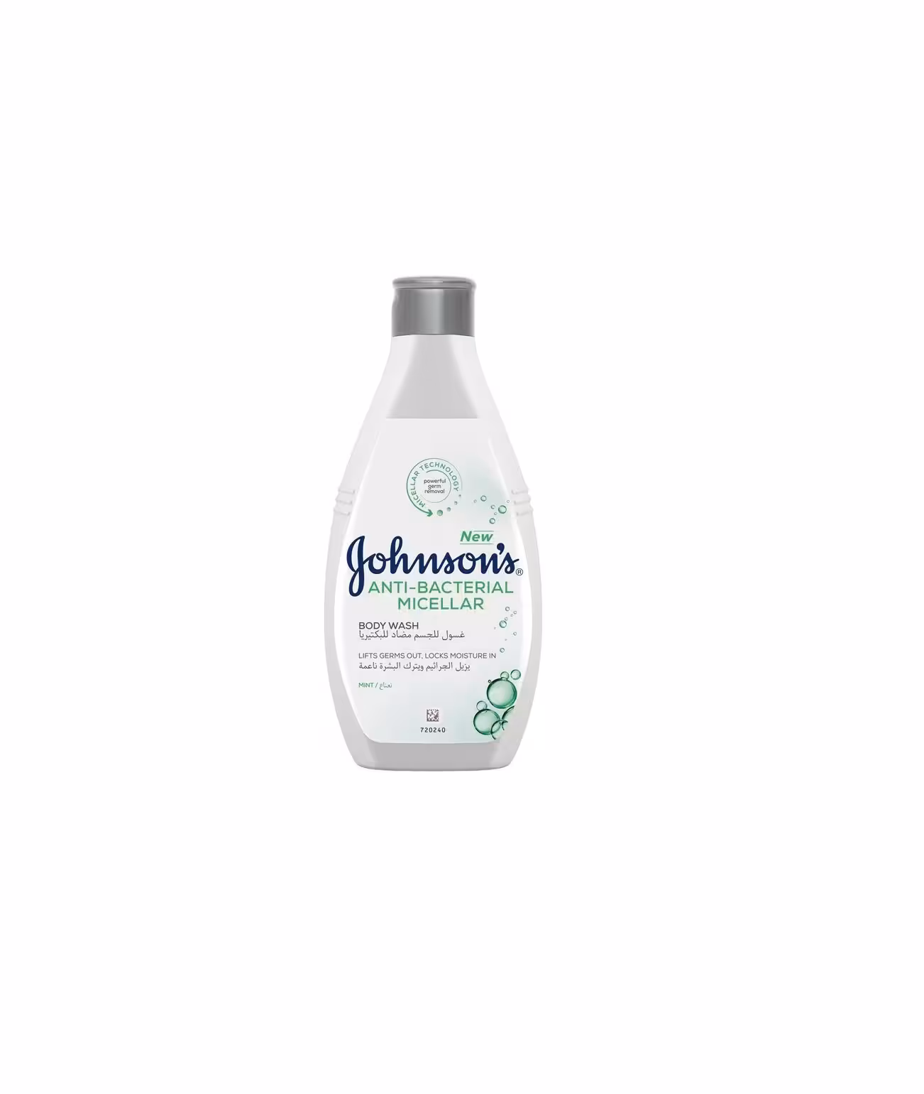 شامپو بدن آنتی باکتریال جانسون JOHNSONS مدل MICELLAR با رایحه نعنا حجم 250 میل