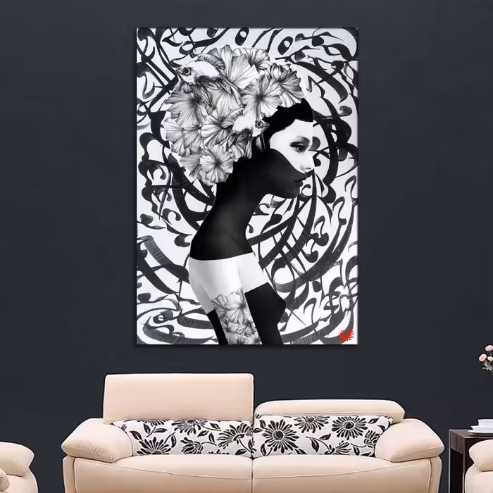 تابلو تلفیقی نقاشیخط دیجیتال آرت گالری چارگوش  2358