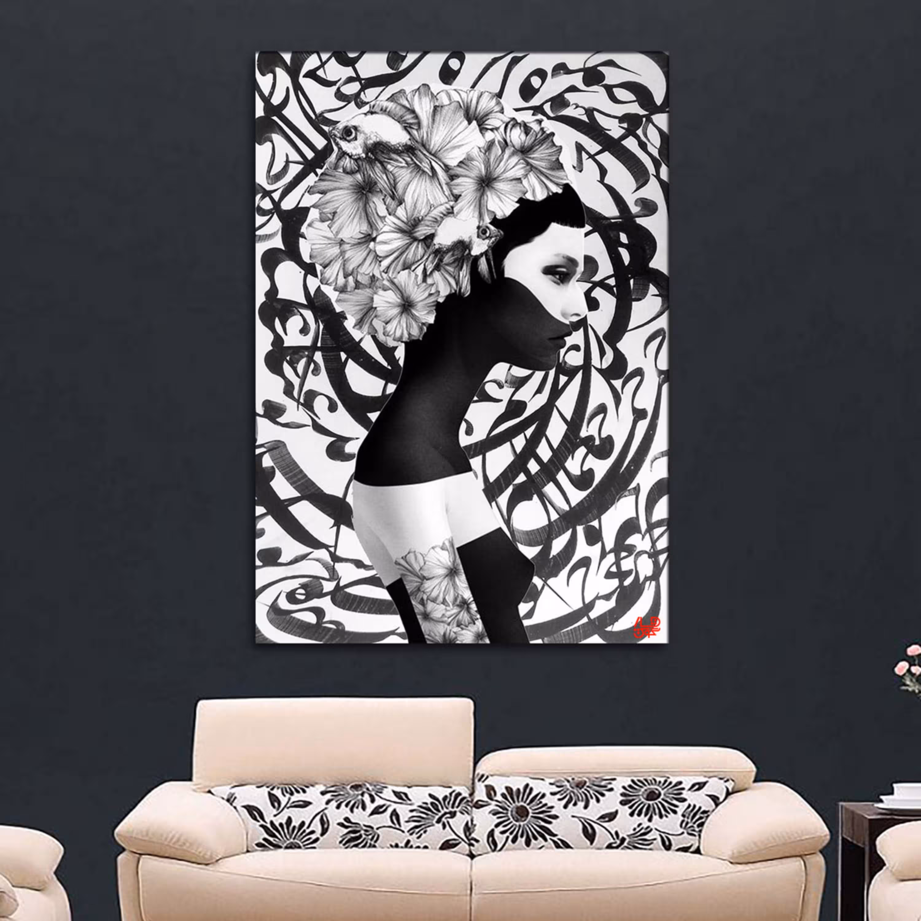 تابلو تلفیقی نقاشیخط دیجیتال آرت گالری چارگوش  2358