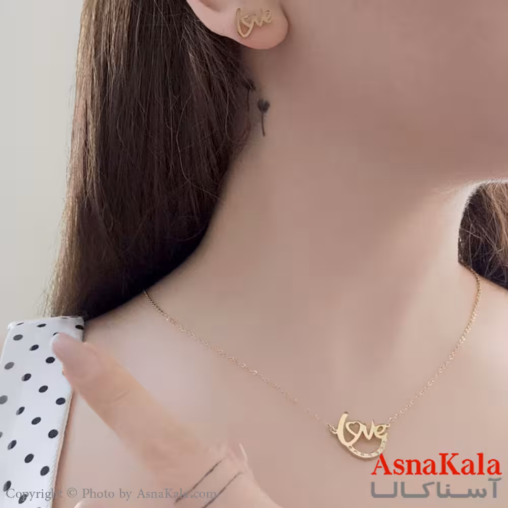 نیمست زنانه استیل 316 شامل گردنبند و گوشواره  طرح LOVE کد NIM14557W