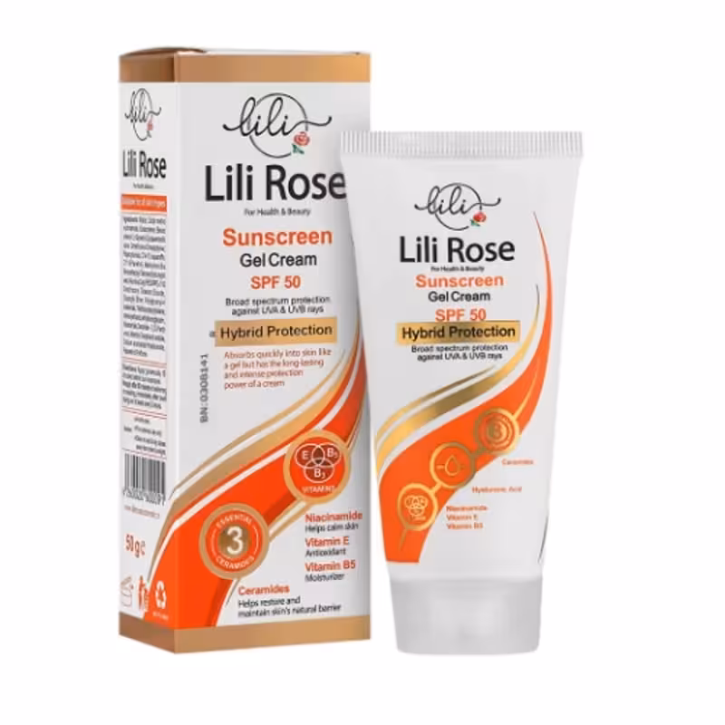 ژل کرم ضد آفتاب لی لی رز SPF50 بدون رنگ ، آبرسان و مناسب برای انواع پوست 50 گرم