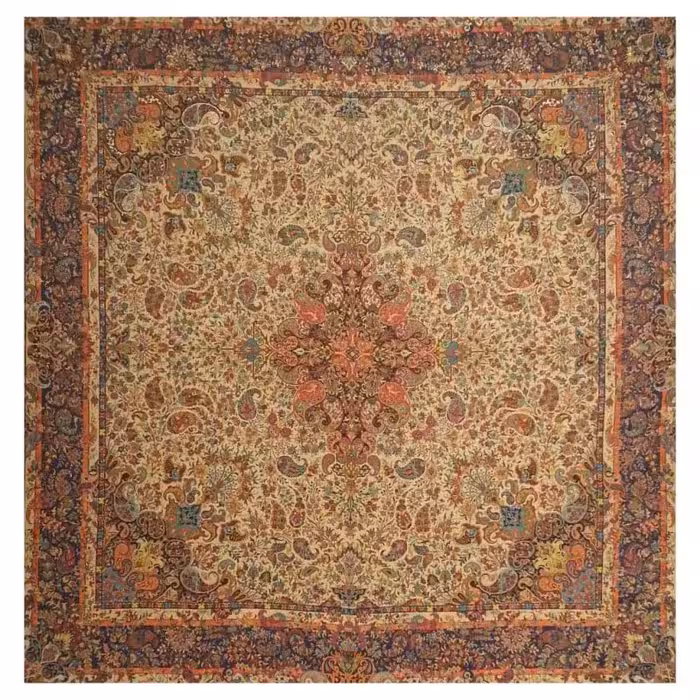 رومیزی مربع ترمه ابریشم تار سفید کد TRM97