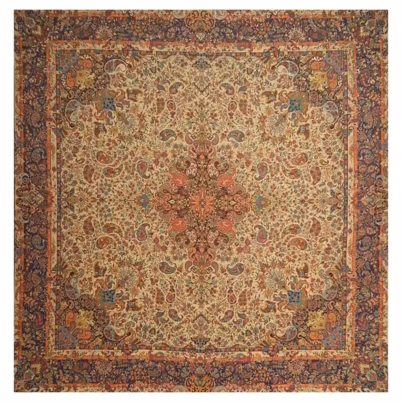 رومیزی مربع ترمه ابریشم تار سفید کد TRM97