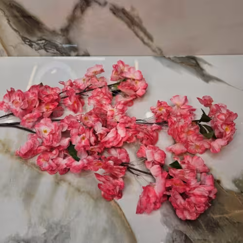 شاخه شکوفه 3 بازو 120 گل سرخابی کم‌رنگ مصنوعی