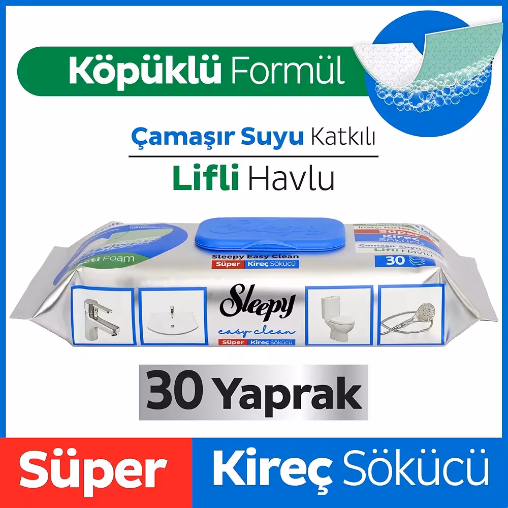 دستمال مرطوب اسلیپی مخصوص رسوب و آهک شیرآلات و شیشه 30 عددی