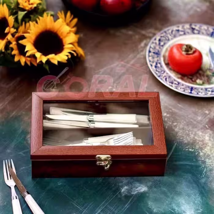 جا قاشق چنگال چوبی درب دار