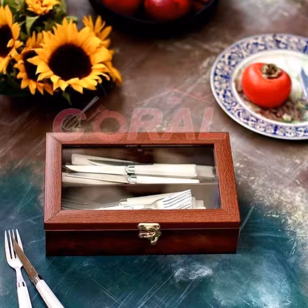 جا قاشق چنگال چوبی درب دار