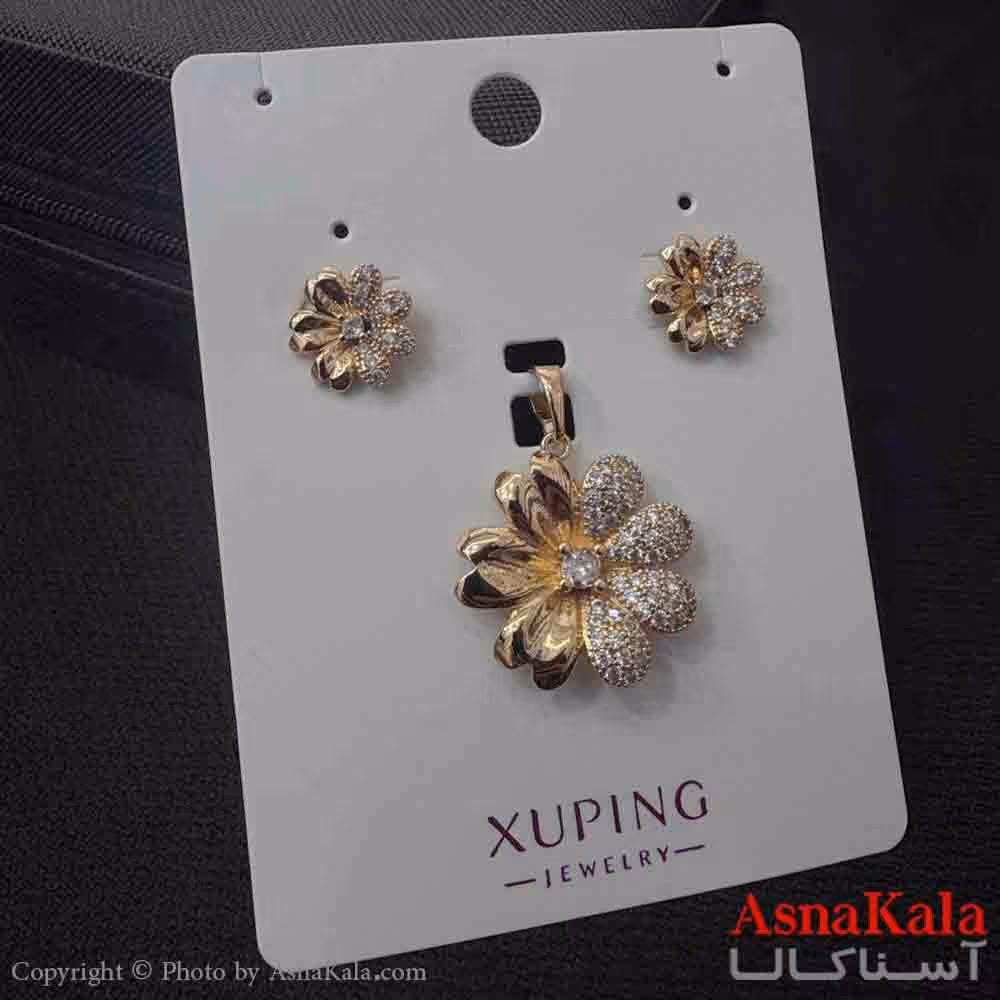 نیم ست زنانه ژوپینگ مدل گل نیمه نگیندار شامل گوشواره و آویز کد NIM14923W