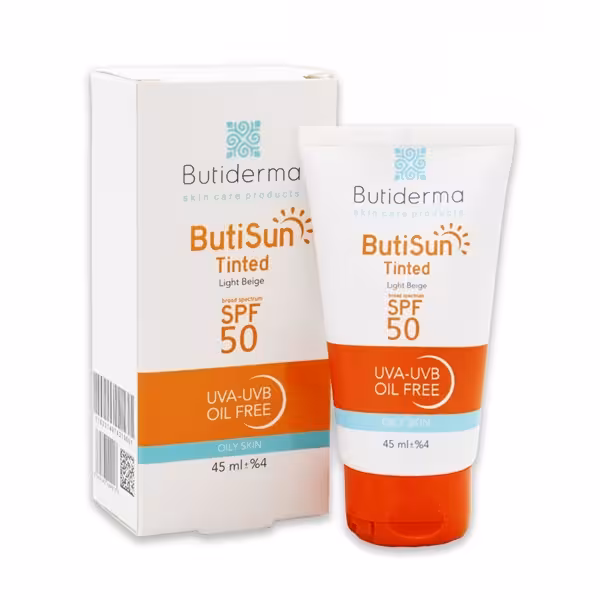 کرم ضد آفتاب رنگی فاقد چربی SPF50 بیوتی درما 45 میلی‌ لیتر | Butiderma ButiSun Tinted Sunscreen SPF50 Oil Free Cream 45ml