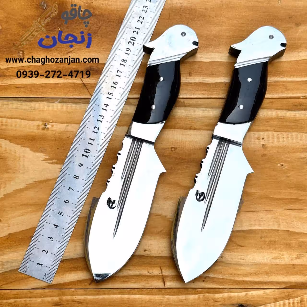 چاقو شکاری براق تیغه بادامی دست ساز صنایع دستی زنجان