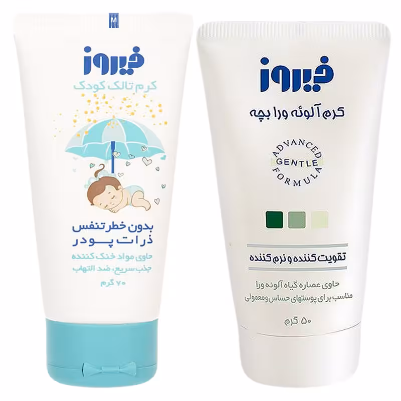 کرم خنک کننده و ضد التهاب و کرم آلوئه‌ورا کودک فیروز مدل Talc مجموعه 2 عددی