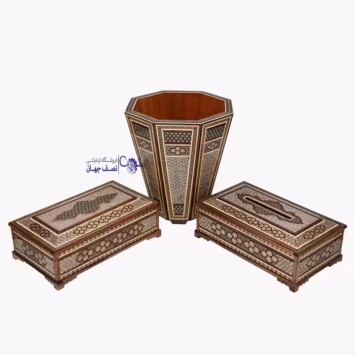 ست جای دستمال سطل و جای چنگال خاتمکاری اعلا کدhk236