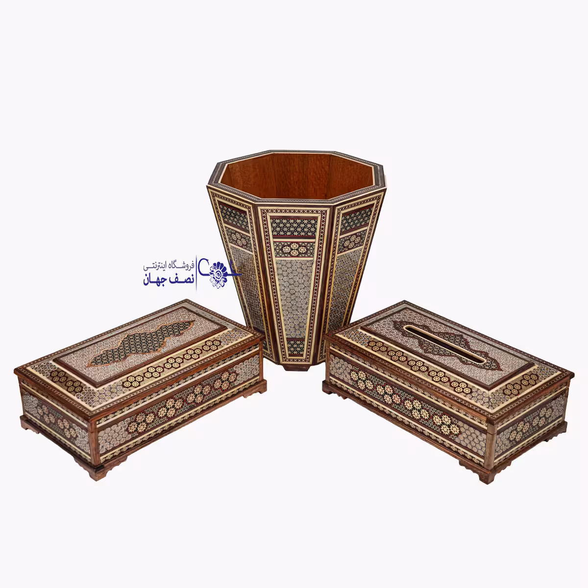 ست جای دستمال سطل و جای چنگال خاتمکاری اعلا کدhk236