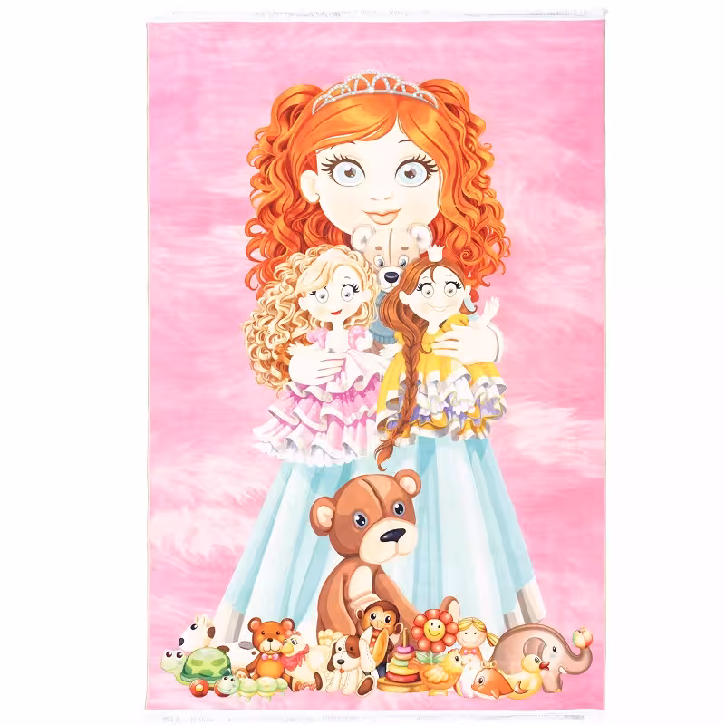 فرش کودک طرح پرنسس و اسباب بازی ها کد 101236 صورتی