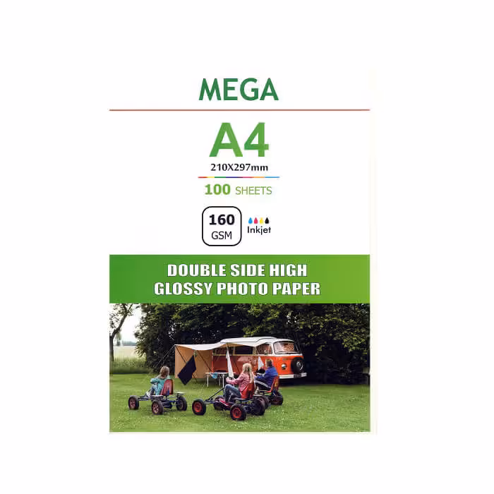 کاغذ فتو گلاسه براق 160گرم دورو A4 مگا 100 برگی