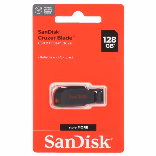 فلش مموری سن دیسک مدل Cruzer Blade USB2.0 ظرفیت 128 گیگابایت