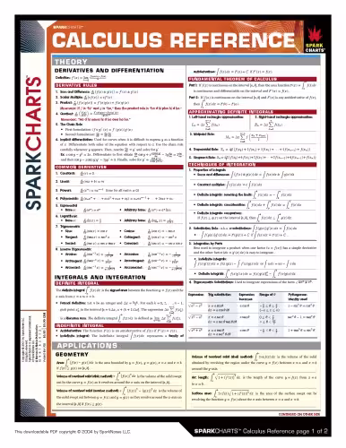 خرید و دانلود نسخه کامل کتاب Calculus Reference (SparkCharts)