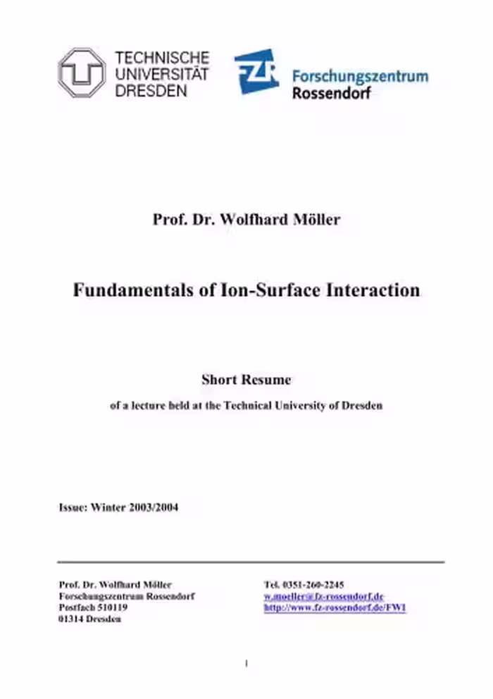 خرید و دانلود نسخه کامل کتاب Fundamentals of Ion-Surface Interaction