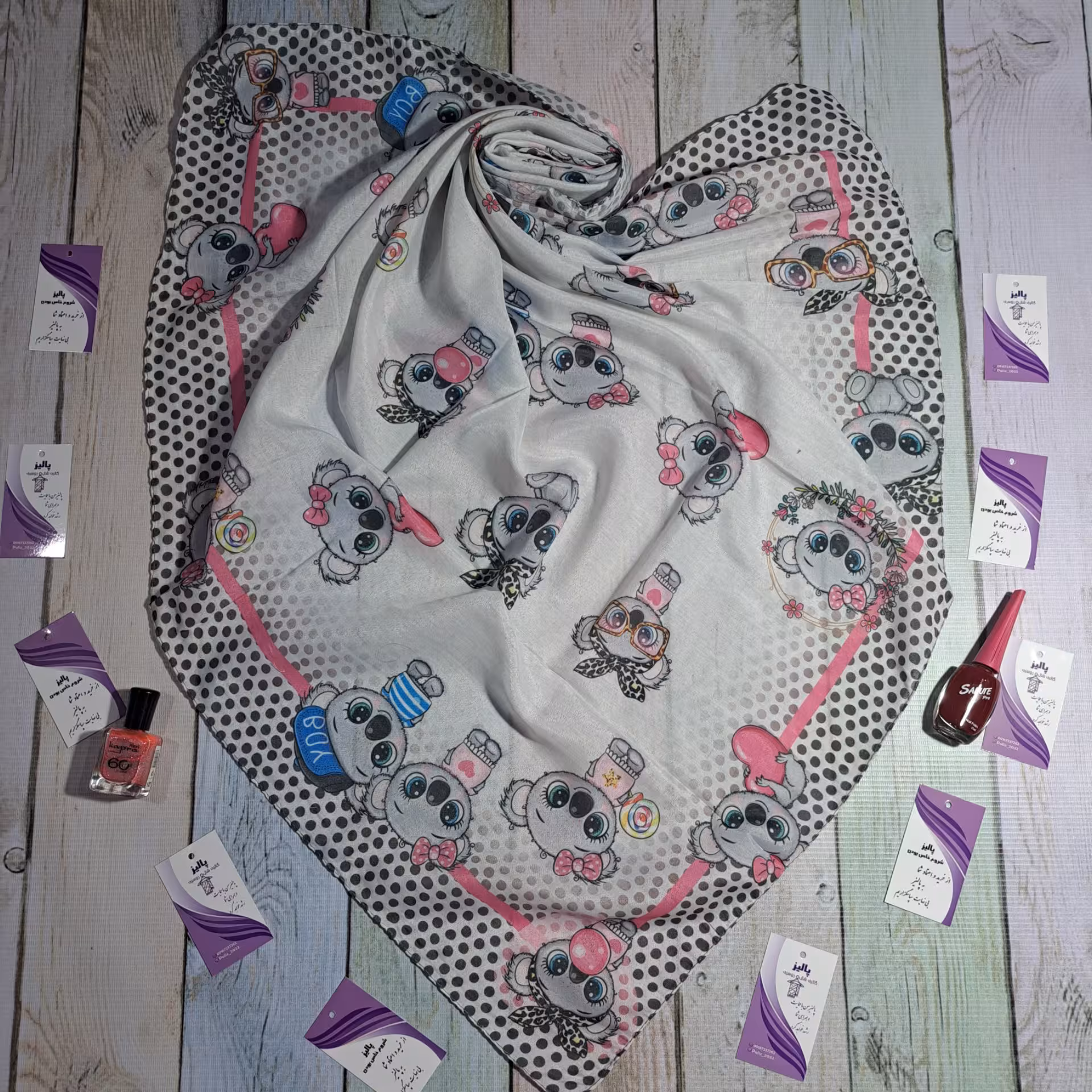 روسری  طرح عروسکی مناسب نوجوانان قواره کار 90 طرح بندی متنوع کد 159