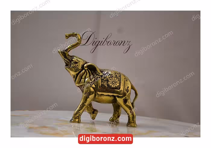 مجسمه برنجی برنزی فیل با طرح گل سایز متوسط
