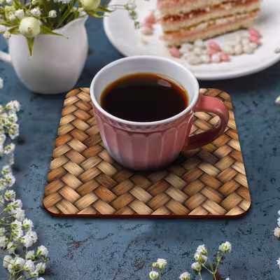 زیر لیوانی لوکسینو مدل بامبو طرح حصیری مجموعه 6 عددی