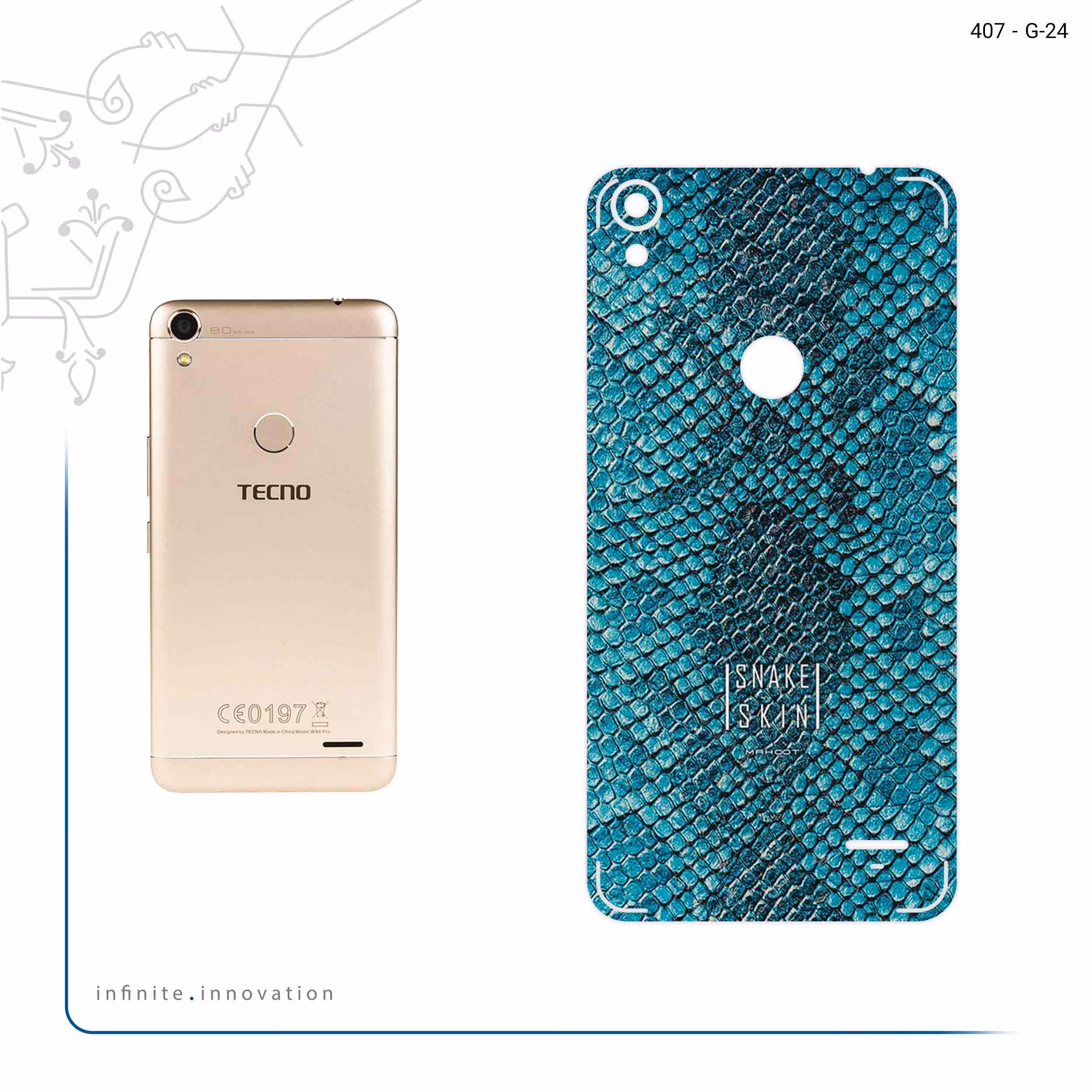 برچسب پوششی ماهوت مدل Blue Snake Skin مناسب برای گوشی موبایل تکنو WX4 Pro