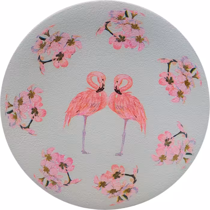 بشقاب دیوارکوب سفالی مدل فلامینگو و گلها مجموعه 3 عددی