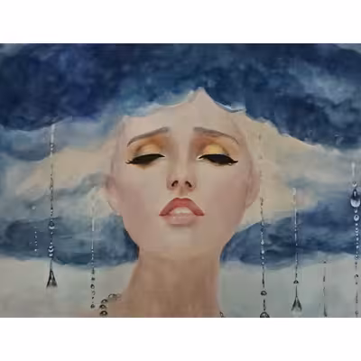 نقاشی آبرنگ طرح الهه ابرها