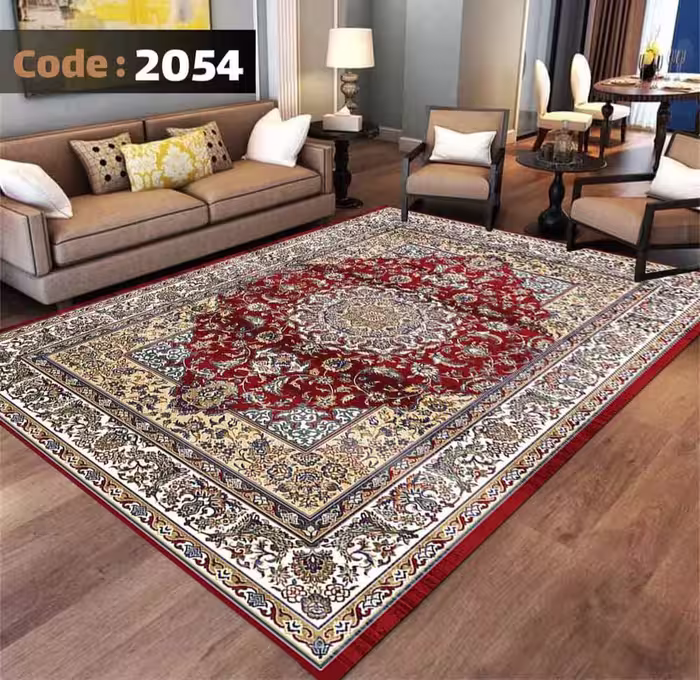 کاورفرش روفرشی دورکشدار گوشه لیفه ای لاکی ، آبی و متنوع کد 2054