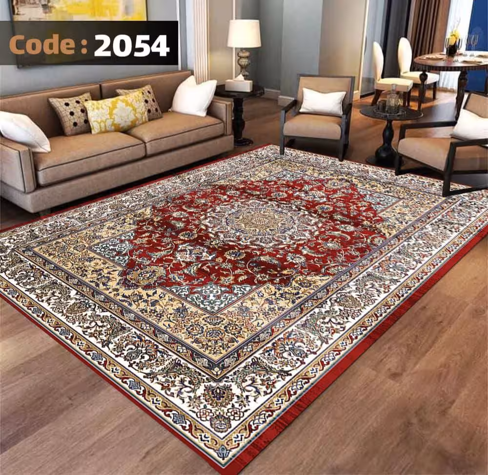 کاورفرش روفرشی دورکشدار گوشه لیفه ای لاکی ، آبی و متنوع کد 2054