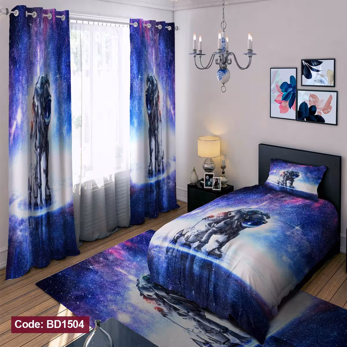 پرده پانچی مخمل چاپی پسرانه کد 1504