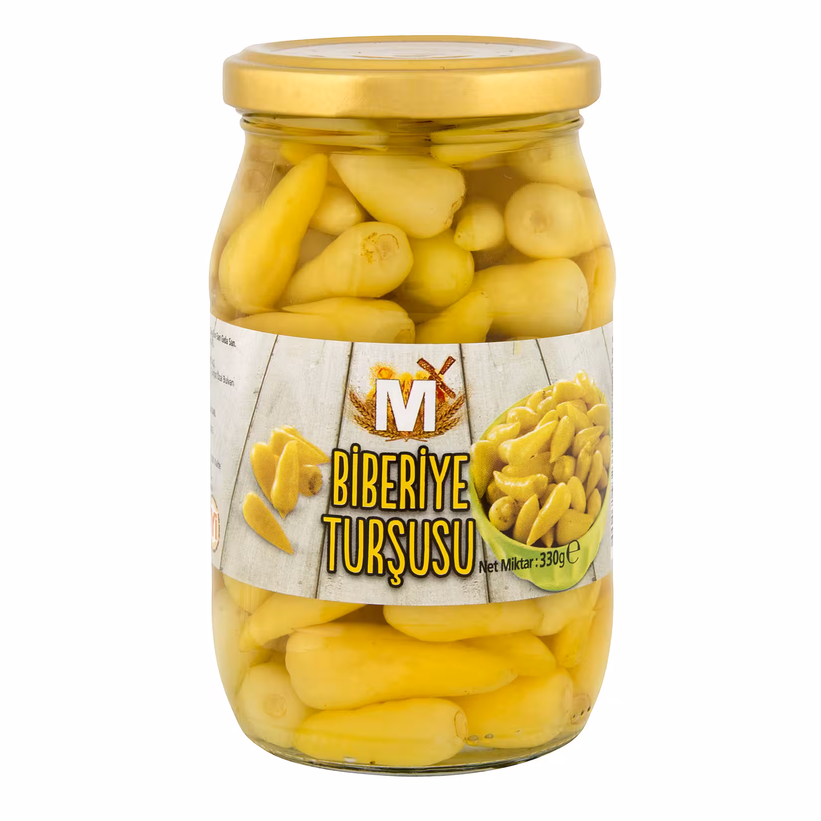 ترشی فلفل M وزن 330 گرم طعم تند محصول شرکت میگروس ترکیه