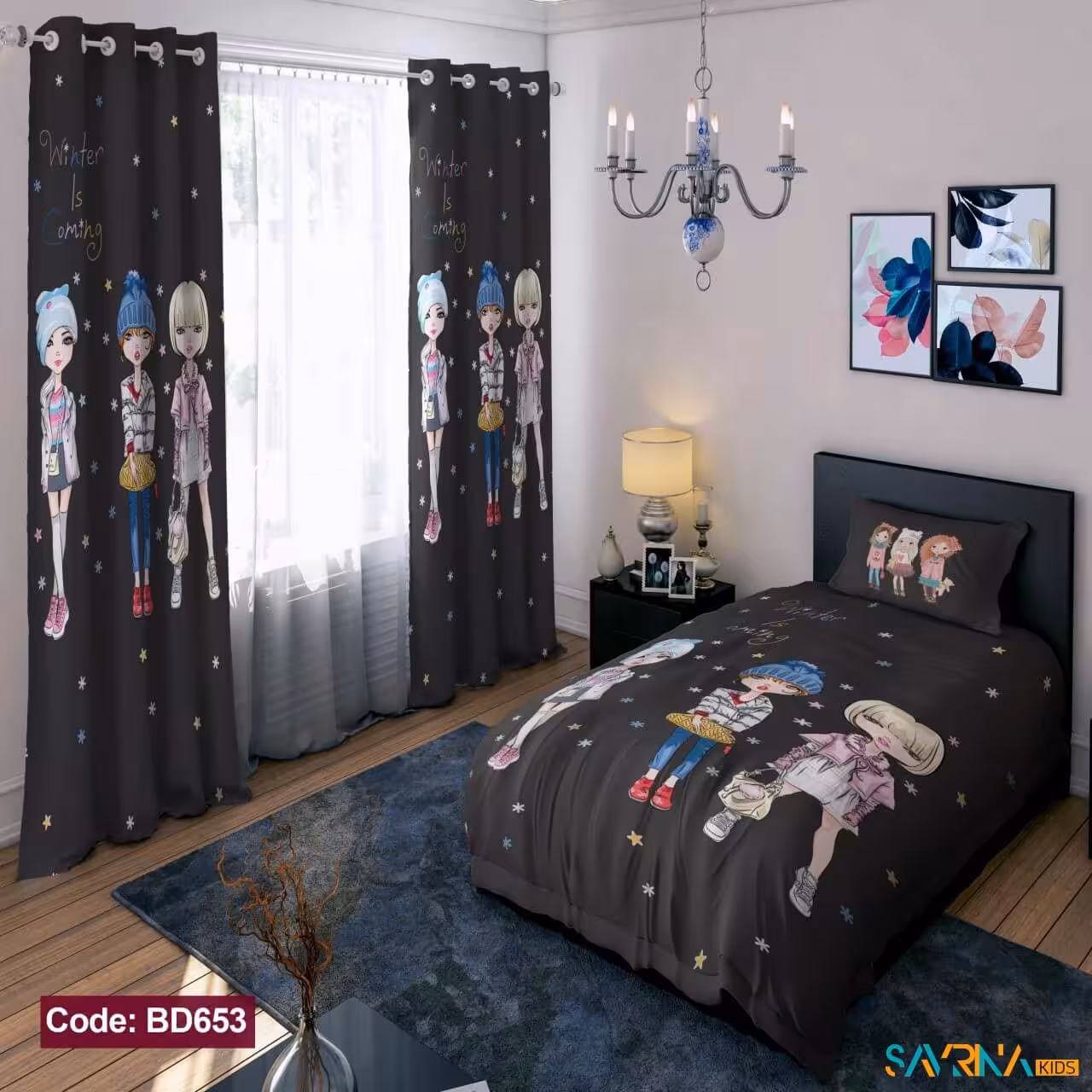 ست اتاق خواب دخترانه طرح دختر خوش قیافه کد BD653