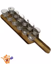 شات پلیت دسته دار 12 عددی مستطیل چوب گردو به همراه لیوان Ario