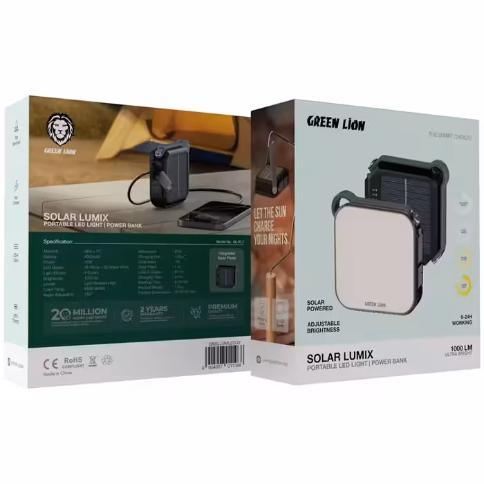 چراغ ال‌ای‌دی خورشیدی با پاوربانک لومیکس قابل حمل گرین Green Lion Solar Lumix Portable LED Light with Power Bank