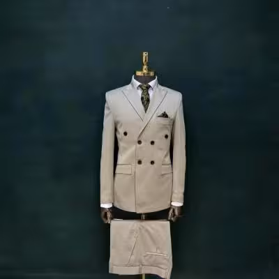 کت و شلوار مردانه کرم دبل برست کاردین کش