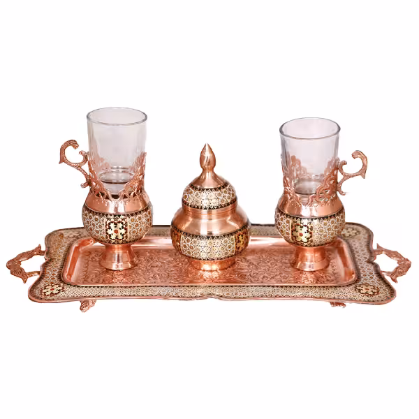 ست پذیرایی سینی و قندان به همراه جفت فنجان خاتم کاری اصفهان