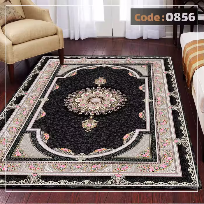 کاورفرش روفرشی دورکشدار گوشه لیفه ای لاکی ، آبی و متنوع کد 0856