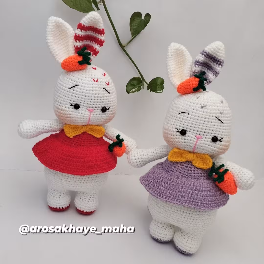 خرگوش بافتنی  23سانت بافته شده باکاموای مرغوب ایرانی