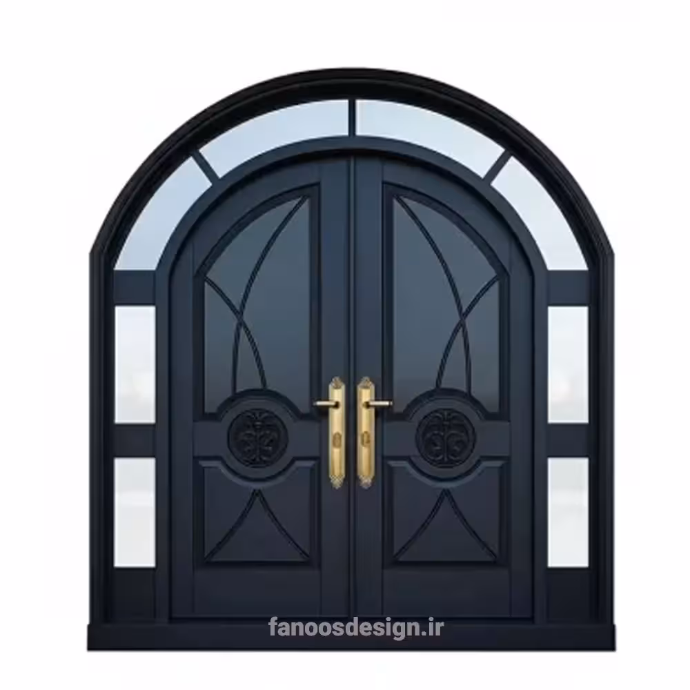 درب ورودی دو لنگه لوکس با پنجره قوسی کد 30383