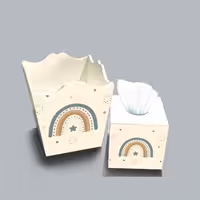 ست سطل و جا دستمال چوبی کودک طرح رنگین کمان کد A3879